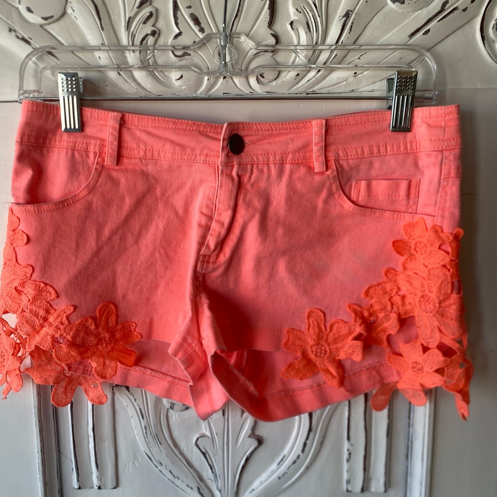 Dainty Jooligan Hot Coral Lace Trim Women's Shorts